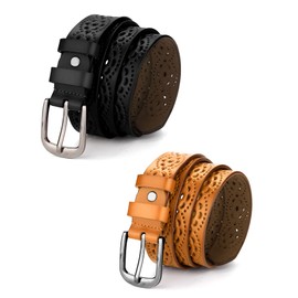 Allegra K Womens Vintage Hollow Belts Pin Buckle Faux Leather Belts for Jeans Pants Black & Brown 120cm/47.24"