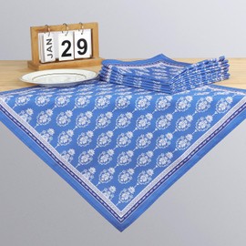 Arquiel Napkins Flowers Blue Set of 6 Fabric Napkins 100% Cotton Soft High-Quality Reusable Dining Table Napkins Perfect for Weddings Kitchen Household Party (45 x 45 cm)