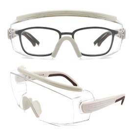WEYMENG Safety Glasses Over Eyeglasses Anti Fog Safety Goggles Protective Glasses With Adjustable Frame For Men Women (Floral White)