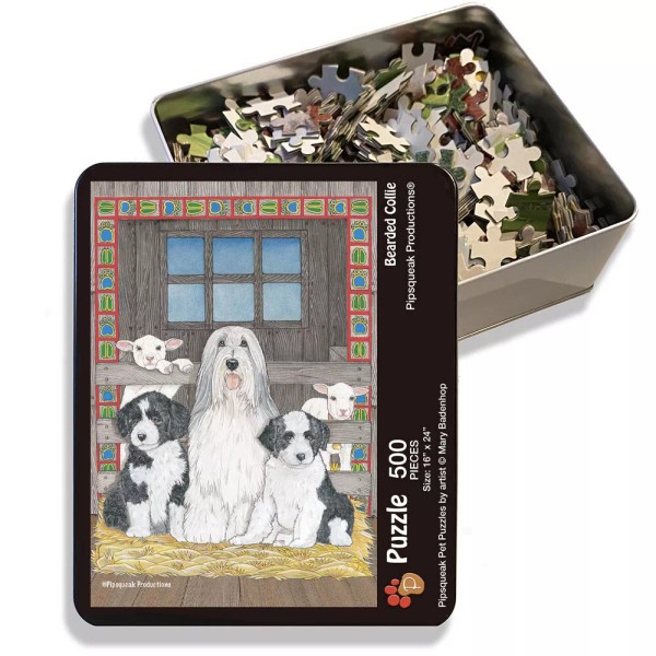 Bearded Collie Jigsaw Puzzle, 500-piece with reusable Tin, from painting