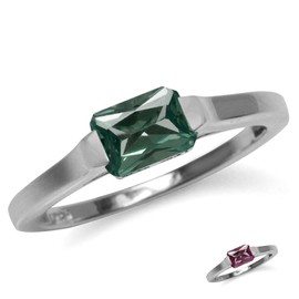 Silvershake Octagon Created Color Change Alexandrite White Gold Plated 925 Sterling Silver East-West Solitaire Promise Ring Size 6.5
