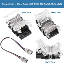 20 Conectores de Tira de Luz LED de 4 Pines Conector de Tira LED Impermeable de 10 mm RGB 5050 Conector de Cable Conector de Puente de Tira de LED con 2 Cables de Extensión de 16,4 Feet