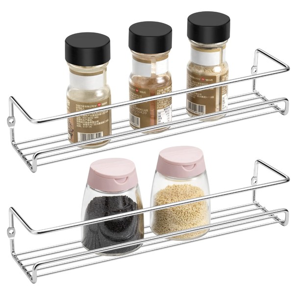 Lonian Spice Rack Organizer, 2 Tier Spice Racks Wall Mounted for Kitchen Cabinet Pantry Door