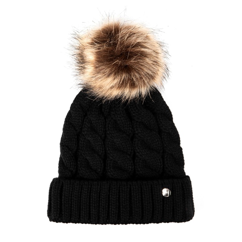 HEYO Ladies Knitted Winter Hat with Large Faux Fur Bobble