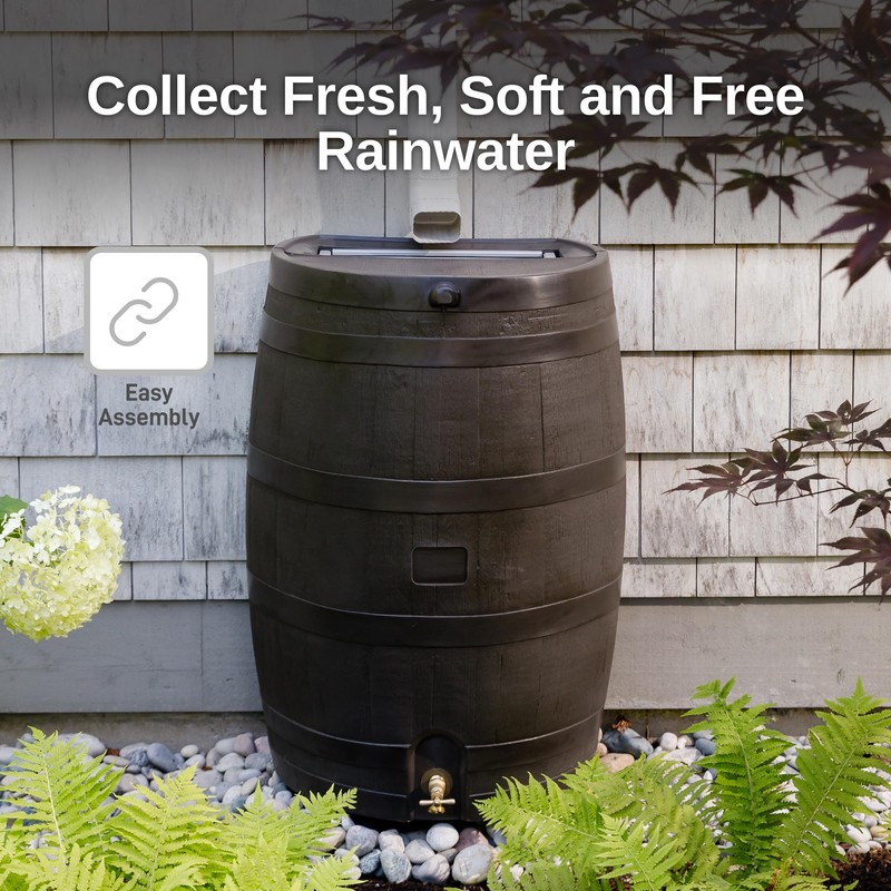 RTS Home Accents 50-Gallon Rain Barrel with Brass Spigot, Flat