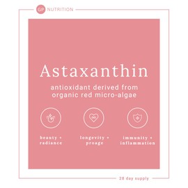 GP Nutrition Astaxanthin - Super Antioxidant Haematococcus Pluvialis, 100% Pure, Natural & Bioavailable, 28 Capsules (4 Weeks Supply)