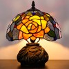 Small Tiffany Table Lamp Yellow Purple Rose Style Stained Glass