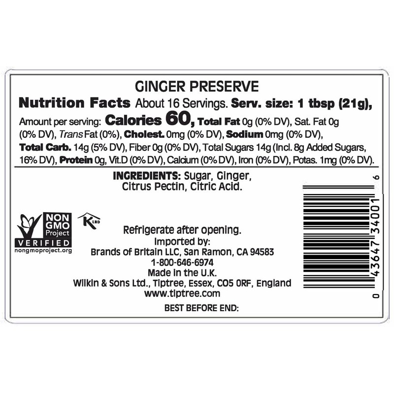 Tiptree Ginger Preserve, 12 Ounce Jars (Pack of 6)