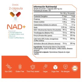 NAD+ 200 capsulas (1300mg por porcion) con Trimethylglycine y Acido Alpha Lipoico by Eternal Nutrition