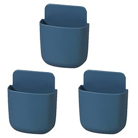 3 Pack Remote Control Holder Wall Mount Holders Hole-Free Phone Charging Organizer Pen Storage Containers For Home Office School Supply Storage (Blue)