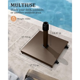 JOINHOM 42lbs Patio Umbrella Base with Wheels - Heavy Duty Outdoor Patio Market Umbrella Stand for Deck with Rollers, Poolside, Balcony, Wind-Resistant Design, Brown