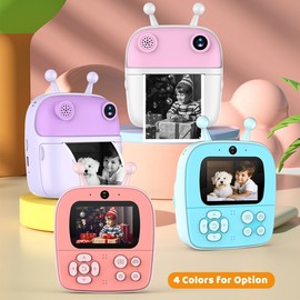 Kids Instant Print Camera Kids Camera 1080P Digital Camera Dual Lens 2.4 Inch IPS Screen Built-in Battery Picture Frames with Thermal Printing Paper Birthday Festival Gift for 3+ Year Old Children Boys Girls