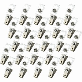 25 clips de metal con correas de PVC transparente para tarjetas de identificación, etiquetas de nombre, soportes de insignias, insignias de trabajo   