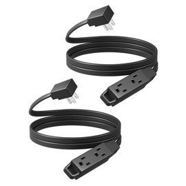DEWENWILS - Cable de extensión de enchufe plano de 6 pies, tira de alimentación ultra delgada de 3 puntas, 13A/125V/1625W, cable de alimentación plano a tierra de 16/3 Awg para espacio estrecho