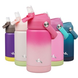 Konokyo Insulated Water Bottle with Straw Lid,12 oz Stainless Steel Vacuum Metal Bottle with Silicone Handle,Cherry Blossom