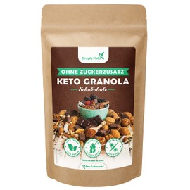 Simply Keto Knusper Granola Schoko - Lower Carb* Müsli-Alternative ohne Zuckerzusatz - 250g Leckeres Keto Granola für ein perfektes Frühstück - Paleo & Vegan - Soja, Laktose- & Glutenfrei - 250g