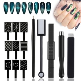 JERCLITY 14 Pieces Cat Eye Magnet for Nails Double-Head Nail Magnets for Nail Art Multi-Function Magnet Strong Magnet Plate Cylindrical Nail Magnet Line Strip Magnetic for Cat Eye Gel Polish Nail Art