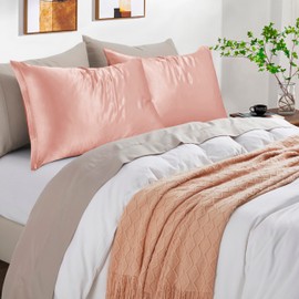 HommxJF Rose Gold Satin Pillowcases with Zipper （20x36）,King Size Pillowcases Set of 2,Rose Gold Silk Pillowcase for Hair and Skin