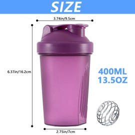 SHENGRUI Protein Shaker Bottle 400ml with Mixball Perfect for Mixing Powder Shakes Leakproof Secure Drink Flip Cap Protein & Supplement Shaker Bottle for Gym Sports Workout