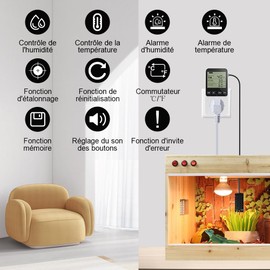 KETOTEK Contrôleur Temperature and Humidité with Probe, Digital Pinch Thermostat Terrarium, Regulator D'humidité et Temperature 230 V
