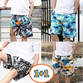 Men's 2-Pack Rash Guard Water Swim Pants for Summer Beachwear Shorts (2-pack) Map 1 + Pirate 1