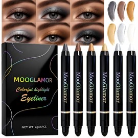 6 Pcs Double-ended Shimmery Eyeshadow Sticks for Colorful Eye Makeup