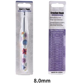 Coopay Crochet Hook with Beautiful Flower, 1 Piece Rubber Handle Crochet Hook 8.0 mm, Exquisite Ergonomic Crochet Hooks for Beginners, Solid Metal Crochet and Comfortable TPR Handle Crochet Hooks for