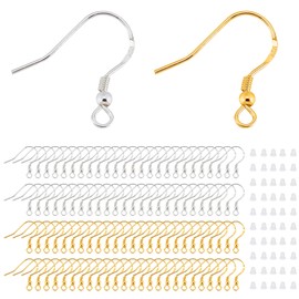 Pack of 200 ear hooks, 925 silver, earrings made of gold and silver, hypoallergenic ear hooks, for jewellery making, for making earrings crafts