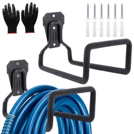 2 Pack Garden Hose Holder, Hose Reel Heavy Duty Hose Hanger, Wall Mounted Water Hose Holder Outdoor/Indoor Metal Durable Hose Hooks Ideal for Water Hose Storage Garden Yard Hold Max 154 Lbs- Black