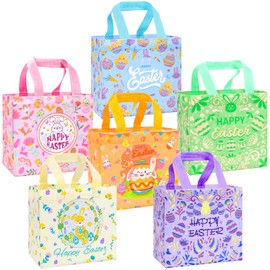 DULEFUN DULEFUN Easter Gift Tote Bags 6 Styles Easter Treat Bags Non-Woven Reusable Egg Hunt Bags for Easter Holiday Spring Party Favors and Gift Wrapping Supplies