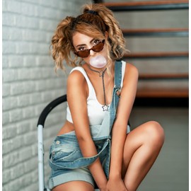 WAINIS Heart O-ring Slip Chain Necklace for Women Men Punk Gothic Cuban Star Necklace Adjustable Lariat Y-Necklace Goth Choker Jewelry B62cm