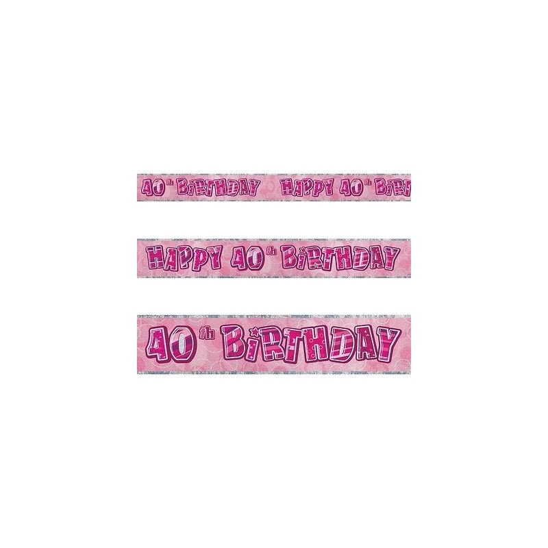 12ft 40th Pink Glitz Birthday Banner Decorations Unisex Party Supply