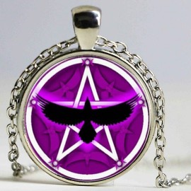 Fashion Jewelry RAVEN PENTAGRAM WICCA PAGAN PURPLE OCCULT SYMBOL Charm 20" 925 Silver necklace