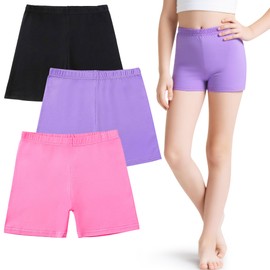 JinBei Kids Cycling Shorts Cotton Breathable Leggings Girls Under Dress Shorts Elastic Waistband Pants Childrens Comfortable for PE Dancing Sports Gymnastics School 3 Pack, 12-14 Years