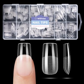 Wilfniee Puntas de Uñas Cuadradas Medianas: 504Cs, Gel Suave Transparente, Cuadradas, Preformadas, 12 Tamaños, Cobertura Total, Uñas Postizas A Presión para Uñas Acrílicas, Uñas de Salón Caseras.