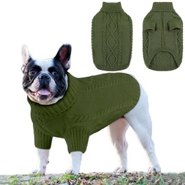 Small Medium Dog Jumpers, Dog Sweaters Pet Cat Warm Knitted Cozy Fall Winter Puppy Cold Clothes, Soft Classic Turtleneck Knitted Dog Pullover Sweater for Pug, Bulldog, Dachshund (Dark Green, L)