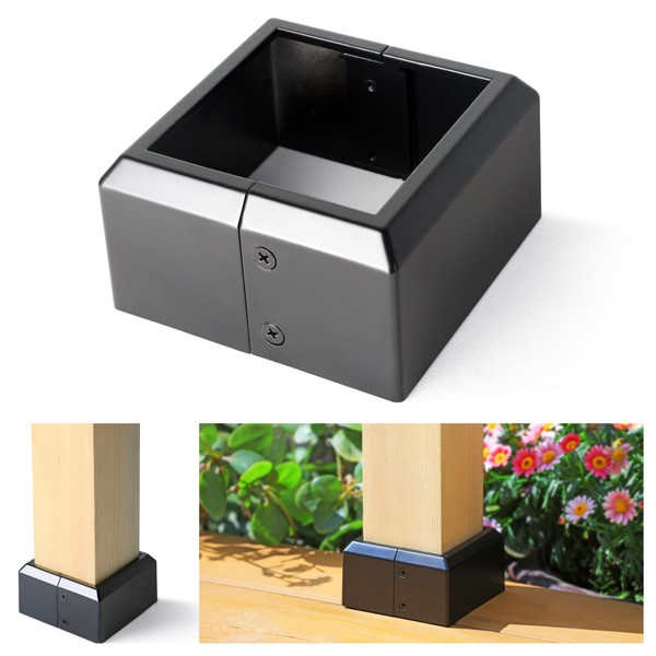 DOOTOO 2pack 4"(Actual 3.5"x3.5") Aluminum Deck Post Base Cover, for