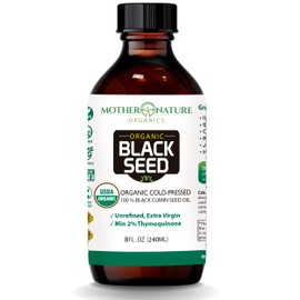Mother Nature USDA Organic Black Seed Oil, High TQ 2%, Cold Pressed, Unrefined Nigella Sativa, Omega 3 6 9 for Immune, Joint & Heart Support, Hair & Skin, Non-GMO, Glass Bottle (8oz)