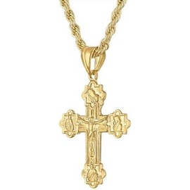 Angelus de Leon 14K Stainless Steel Gold Plated Rope Chain Pendant Necklace 4MM Cross Necklace Clasp for MEN, HUSBAND Thin for Charms Miami Cuban Link Diamond Cut Religious Crucifix, 20in, Gold