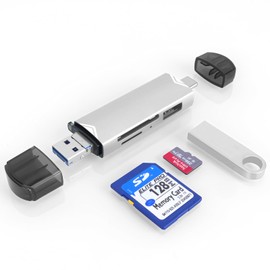 SD Card Reader, Seminer 6-in-1 USB C/USB 3.0 Dual Slot OTG Memory Card Adapter for TF/SD/Micro SD/SDXC/Micro SDXC/Micro SDHC Memory Cards (Silver)
