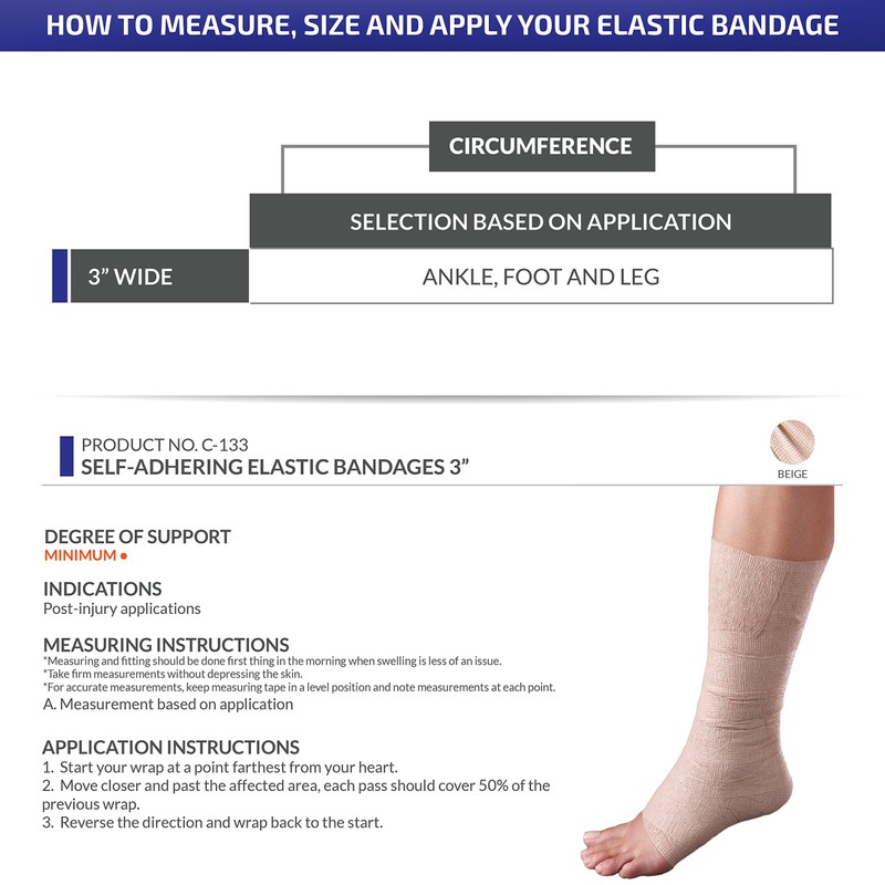 CHAMPION Self-Adhering Elastic Bandage Adjustable Wrap, Beige, Universal, 3 Inch