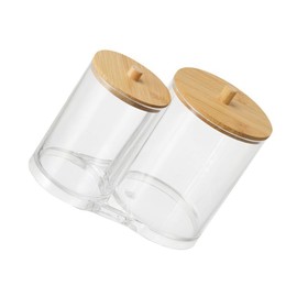 FUNOMOCYA Cotton Ball Pad Holder Bamboo Lid Acrylic Dispenser Makeup Organiser Storage Box