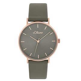 s.Oliver 2033488 Women's Quartz Watch Analogue with Leather Strap, Grey, 3 Bar Waterproof, Comes in Watch Gift Box, gray, Elegant