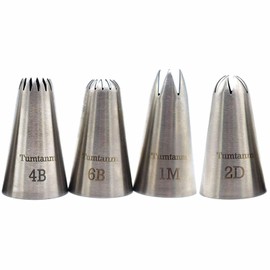 #1M #2D #4B #6B Large Piping Nozzles, 4 pcs Stainless Steel Seamless Icing Piping Tips Set for Cupcakes and Baking