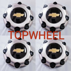 REPLACEMENT / REPRODUCTION 4 pcs New Black Silver 8 Lug Center Caps -> Chevy Express Van 2500 3500 9597170