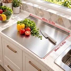 Stainless Steel Cutting Board for Kitchen Prep – Anti-Slip Edge & Drip Rim for Meat, Vegetables, Baking & Daily Cooking