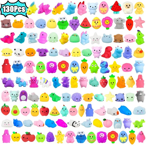 SUNPROUND 130Pcs Mochi Squishy Toys, Kawaii Squishies, Mini Fidget Toys
