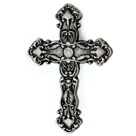 UHRIG Solid Iron Wall Cross, Wrought Iron Crucifix for Hanging, Christian Cross for Wall, 25 cm High. (Antique Black/Silver)