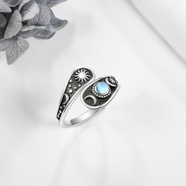 Spoon Rings for Women Sterling Silver Sun Moon and Star Spoon Rings Moonstone Spoon Jewelry for Women, Silver