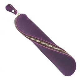 Leather Pencil Case S-Shaped Zippered Pen Pouch Elegant and Practical Pencil Cases for Adults and Students(Purple (S）)